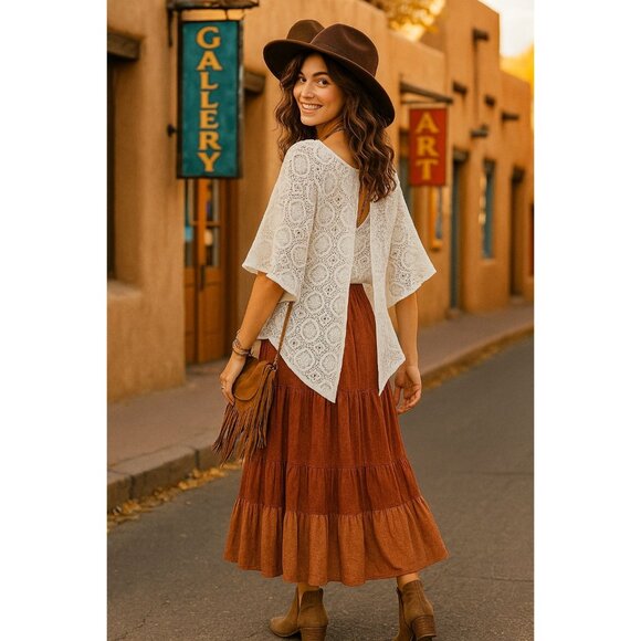 Ivy Ridge Tops - Ivy Ridge White Crochet Lace Blouse With Open Back Flutter Sleeves Boho Style LG